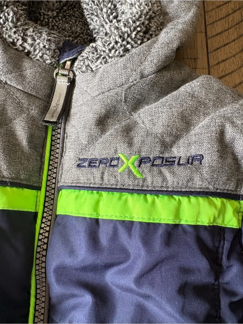 ZeroXposur Navy, Gray & Lime Green Quilted Hooded Puffer Jacket - Kids